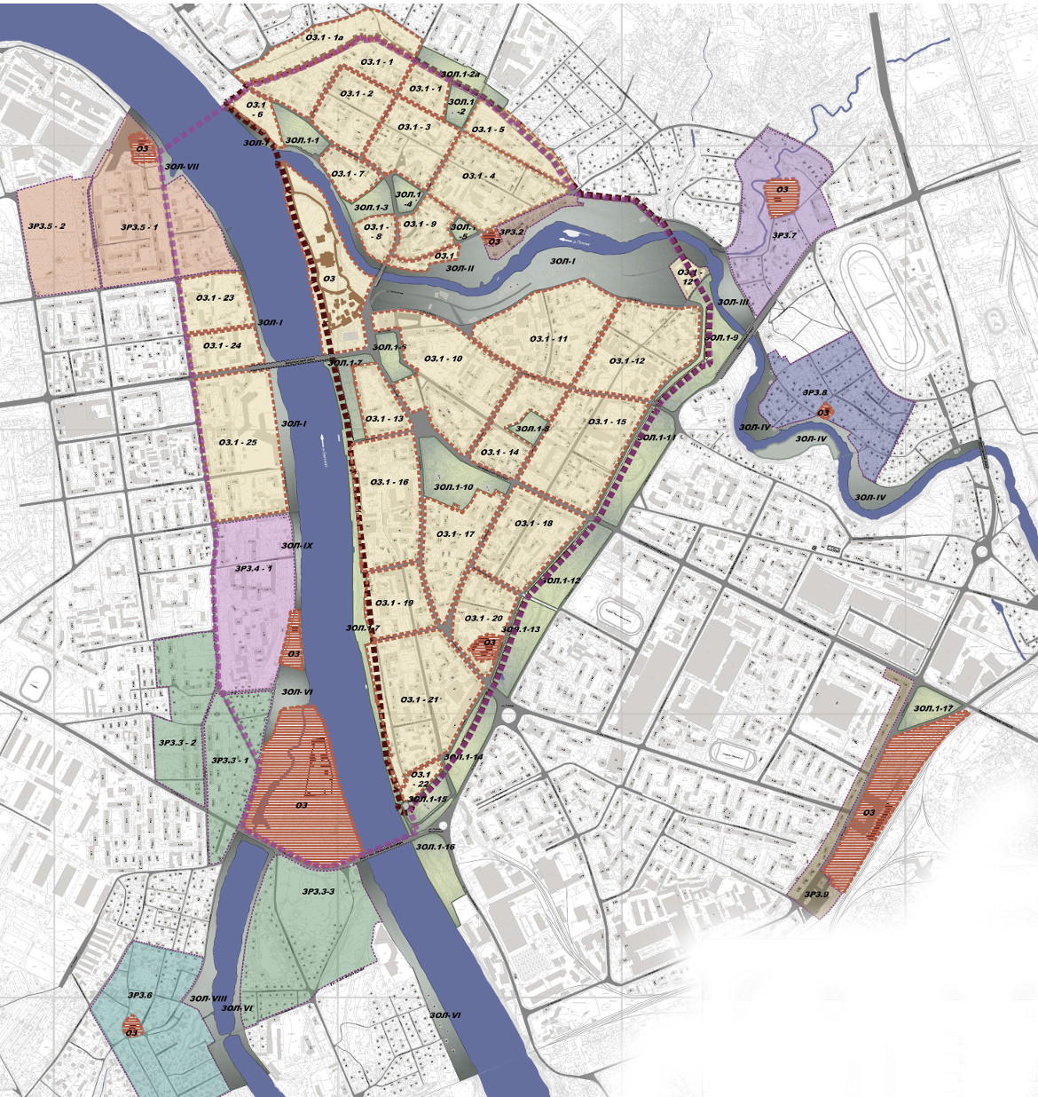 Карта зон охраны объектов культурного наследия, расположенных в городе Пскове